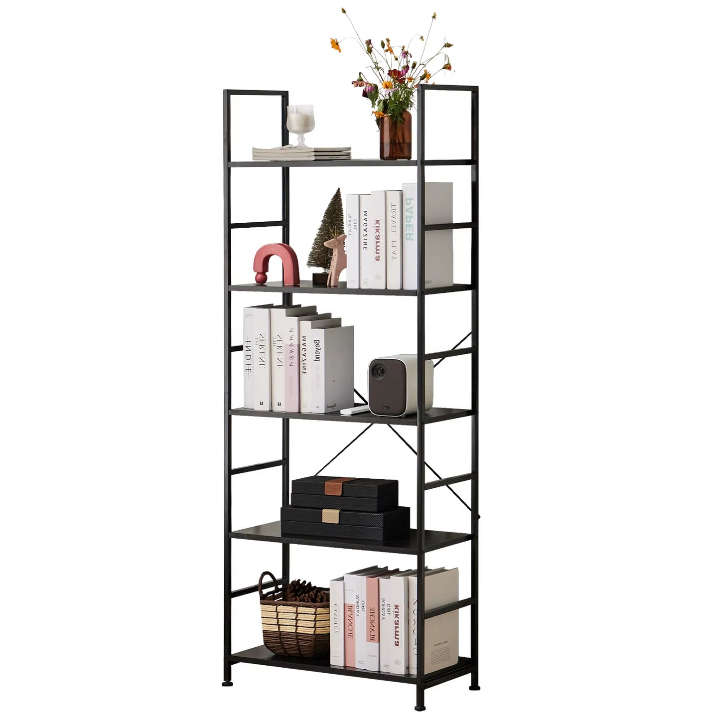 5 Tier Bookcase Bookshelf Modern Book Case for Books Corner Storage Organizer for Bedroom Home Office Kitchen Living Room