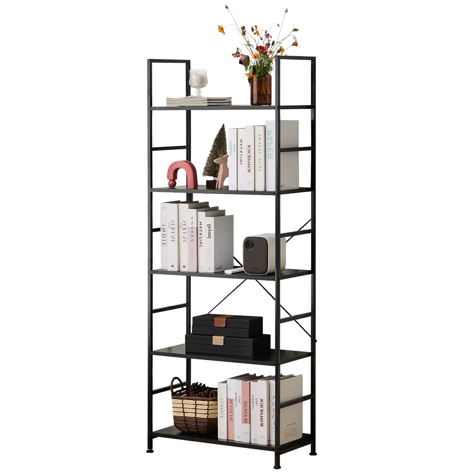 5 Tier Bookcase Bookshelf Modern Book Case for Books Corner Storage Organizer for Bedroom Home Office Kitchen Living Room