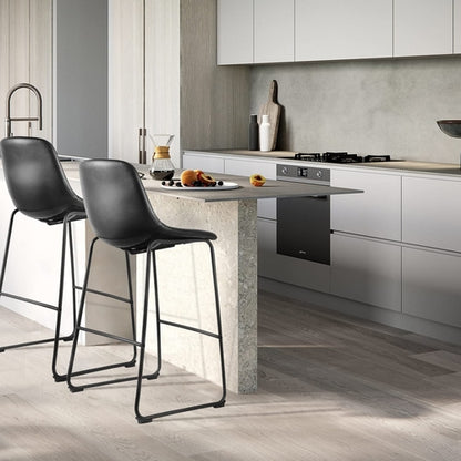 Industrial Grey PU Leather Bar Stools with Back (Set/2)