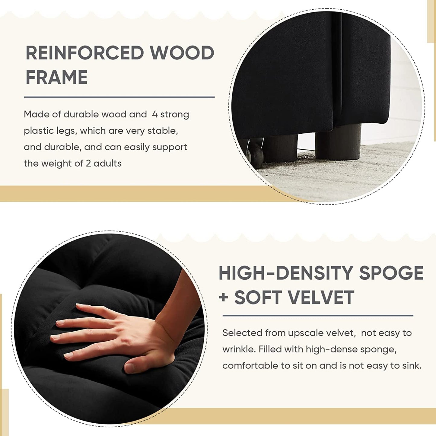 Modern Black Convertible Sofa Bed with Reclining Backrest