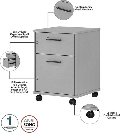 Key West L-Shaped Desk with Mobile File Cabinet for Home Office Workspace