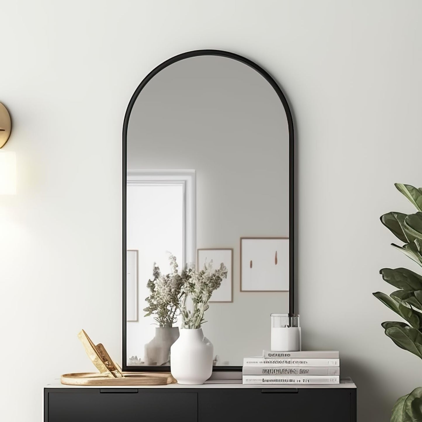 Contemporary Black Arched Wall Mirror, 42X24, Ideal for Bathroom