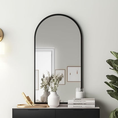 Contemporary Black Arched Wall Mirror, 42X24, Ideal for Bathroom