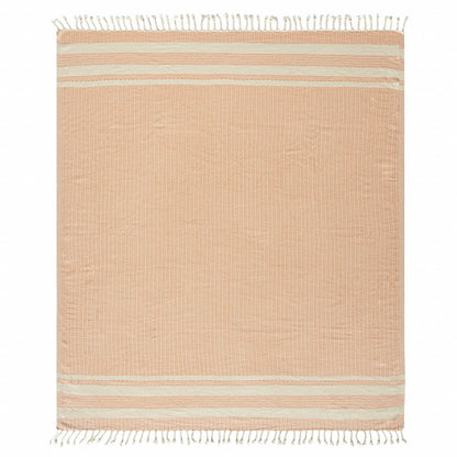50" X 60" Blue and White Woven Cotton Striped Throw Blanket with Fringe