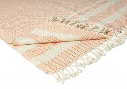 50" X 60" Blue and White Woven Cotton Striped Throw Blanket with Fringe