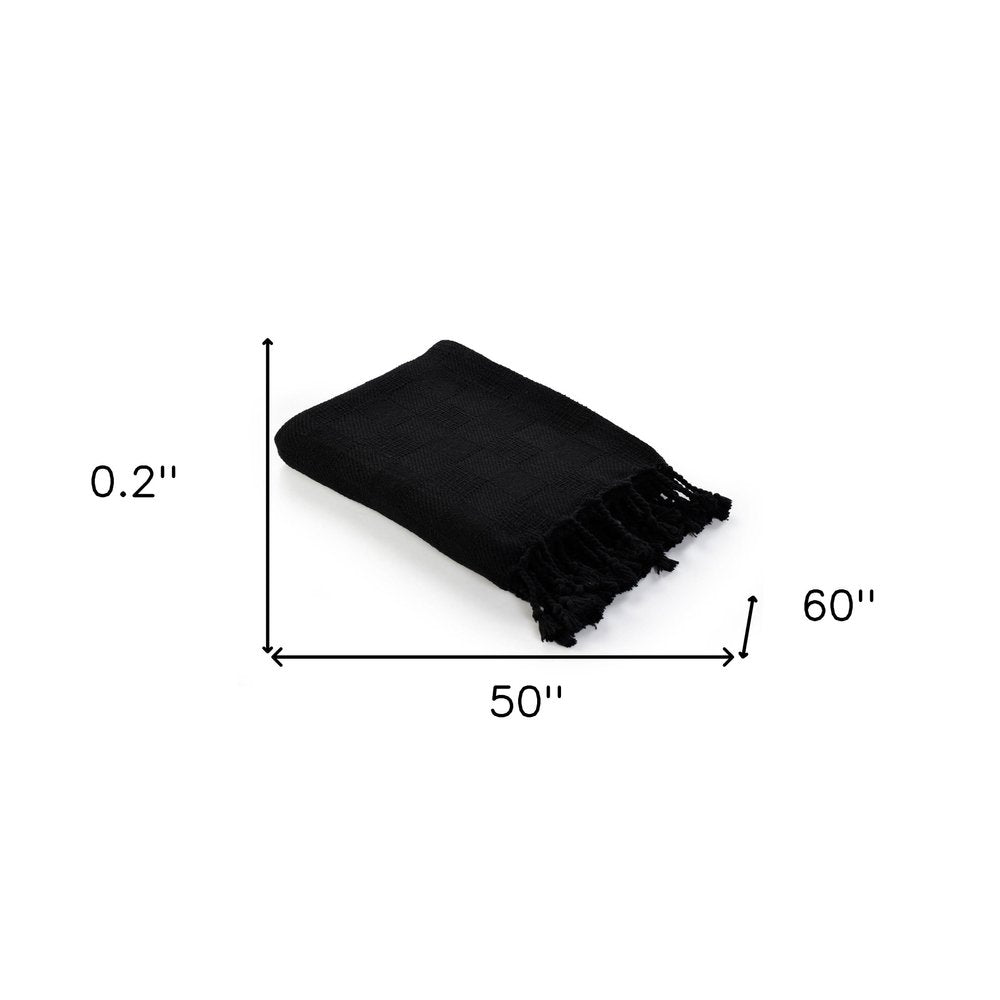 50" x 60" Black Woven Cotton Throw Blanket with Fringe