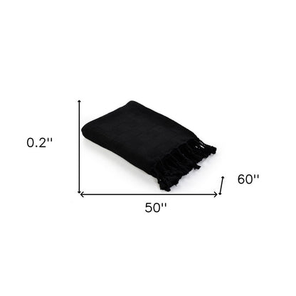 50" x 60" Black Woven Cotton Throw Blanket with Fringe