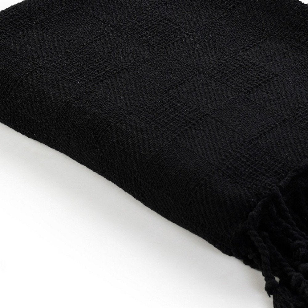 50" x 60" Black Woven Cotton Throw Blanket with Fringe
