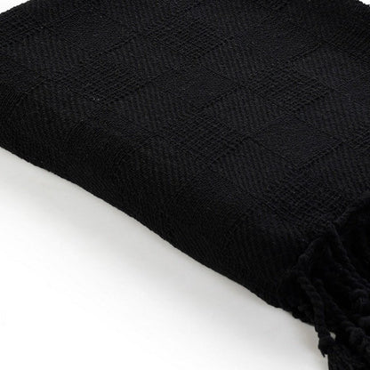 50" x 60" Black Woven Cotton Throw Blanket with Fringe