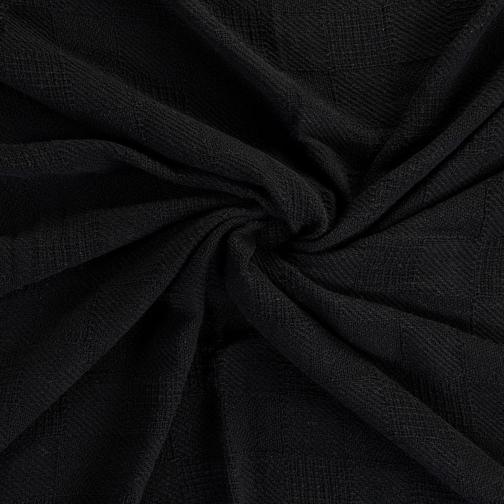 50" x 60" Black Woven Cotton Throw Blanket with Fringe