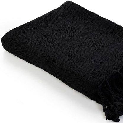 50" x 60" Black Woven Cotton Throw Blanket with Fringe