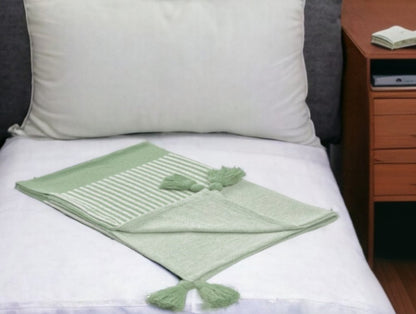 50" X 60" Yellow Woven Cotton Striped Throw Blanket with Tassels