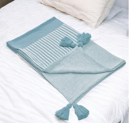 50" X 60" Yellow Woven Cotton Striped Throw Blanket with Tassels
