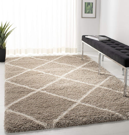 SAFAVIEH Hudson Shag Collection Area Rug - 7' Square, Beige & Ivory, Modern Trellis Design, Non-Shedding & Easy Care, 2-Inch Thick Ideal for High Traffic Areas in Living Room, Bedroom (SGH281S)