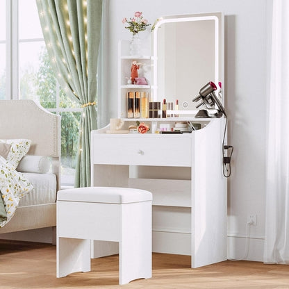 Small Makeup Vanity Desk with Mirror and Lights, Vanity Table Set with