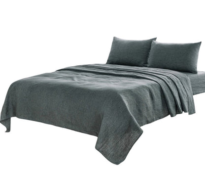 Four Piece Light Gray Linen Sheet Set