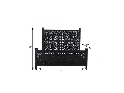 Carved Solid Wood King Black Bed