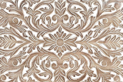 Gray Carved Floral Solid Wood King Bed Frame