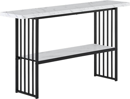 Contemporary Marble Top Console Table with Storage Shelf