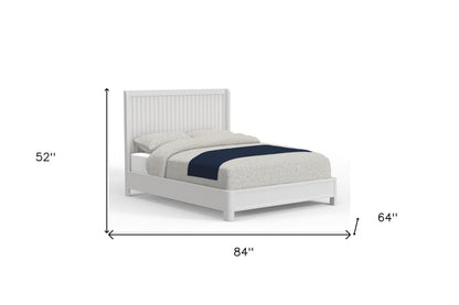 White Ribbed Texture Solid Wood Queen Bed Frame