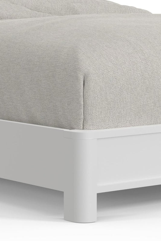 White Ribbed Texture Solid Wood Queen Bed Frame