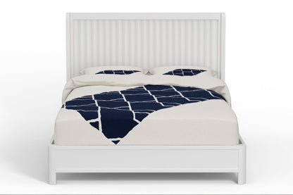 White Ribbed Texture Solid Wood Queen Bed Frame