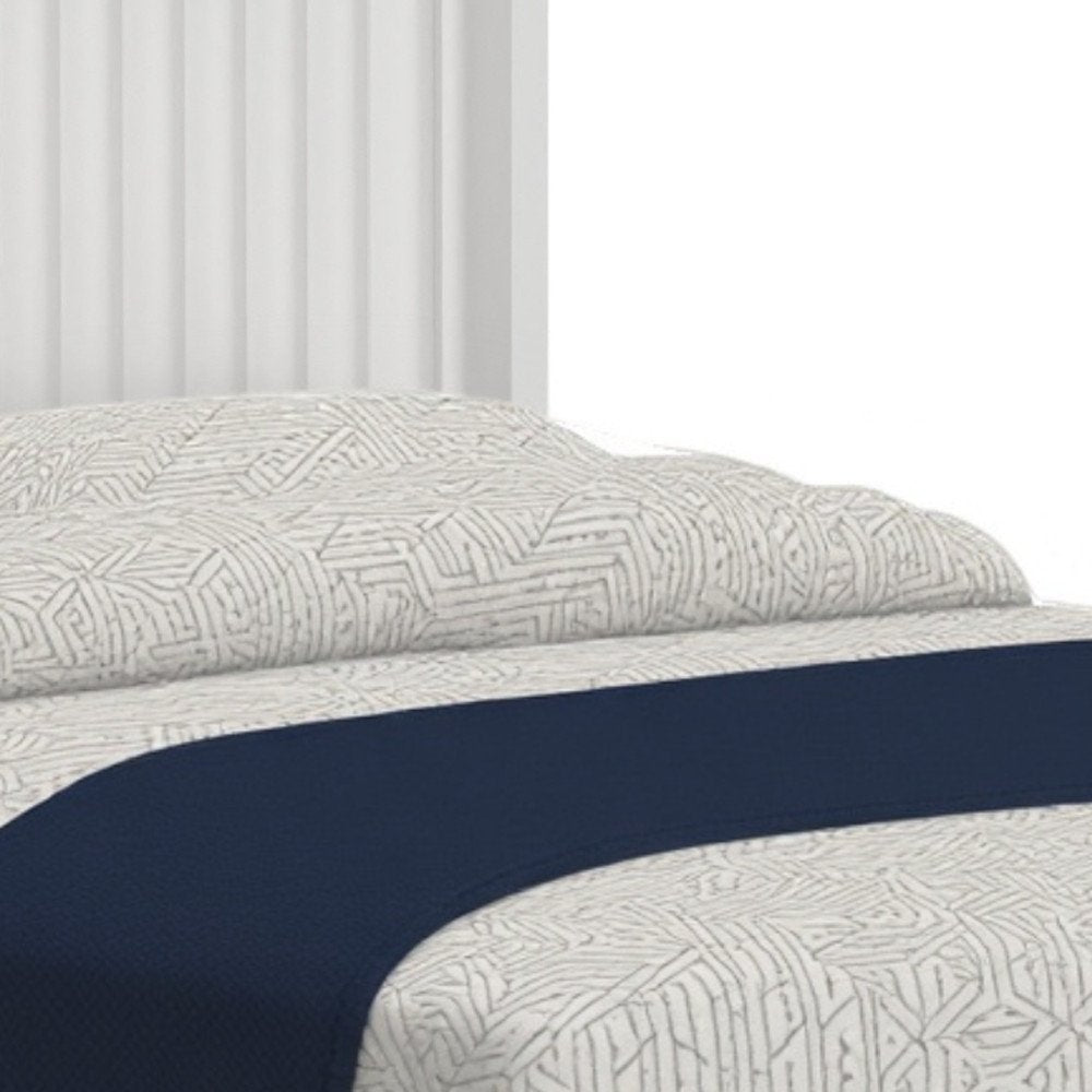 White Ribbed Texture Solid Wood Queen Bed Frame