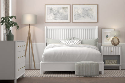 White Ribbed Texture Solid Wood California King Bed Frame