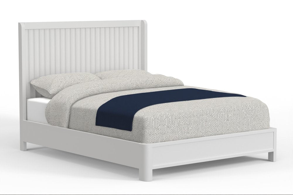 White Ribbed Texture Solid Wood California King Bed Frame