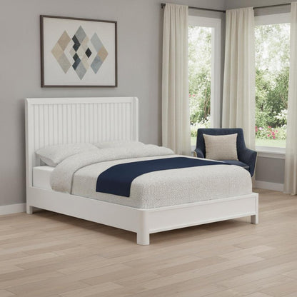 White Ribbed Texture Solid Wood California King Bed Frame