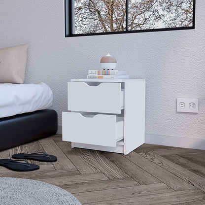 19" White Wood Two Drawer Nightstand