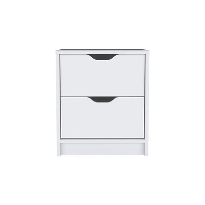 19" White Wood Two Drawer Nightstand