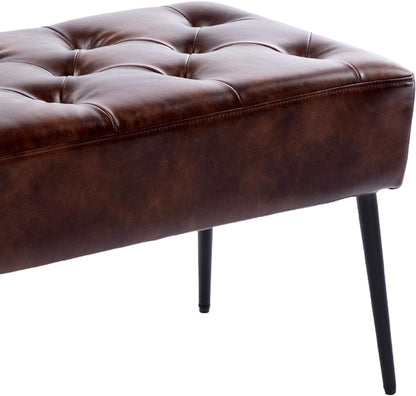 DUHOME Button-Tufted Ottoman Bench, Upholstered Bedroom Benches Footrest Stool Dining Bench Leather Accent Bench for Entryway Dining Room Living Room Bedroom End of Bed, Dark Brown