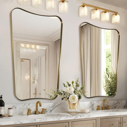 Gold Mirror, 24X36 Irregular Wall Mirror, Gold Antique Bathroom Vanity