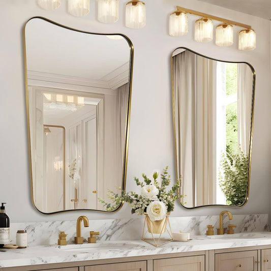 Gold Mirror, 24X36 Irregular Wall Mirror, Gold Antique Bathroom Vanity