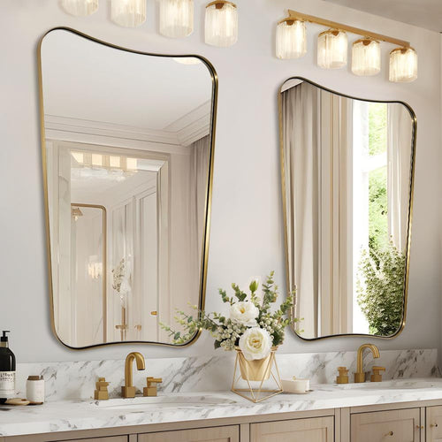 Gold Mirror, 24X36 Irregular Wall Mirror, Gold Antique Bathroom Vanity