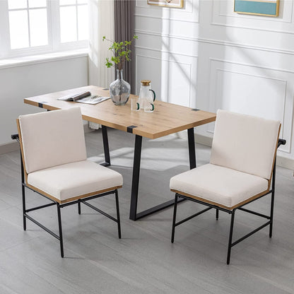 Mid Century Linen Dining Chairs Set of 2, White