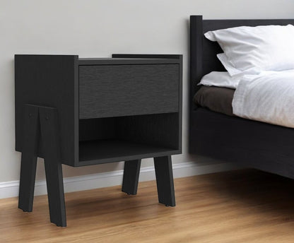 22" Black Wood One Drawer Nightstand