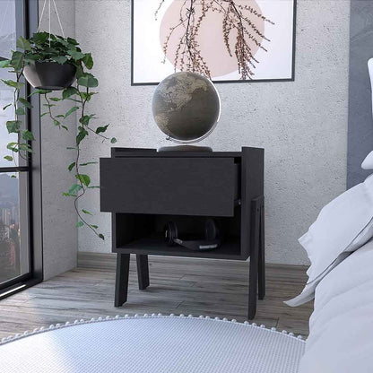 22" Black Wood One Drawer Nightstand