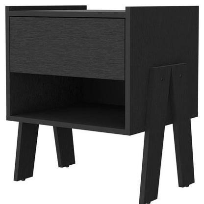 22" Black Wood One Drawer Nightstand