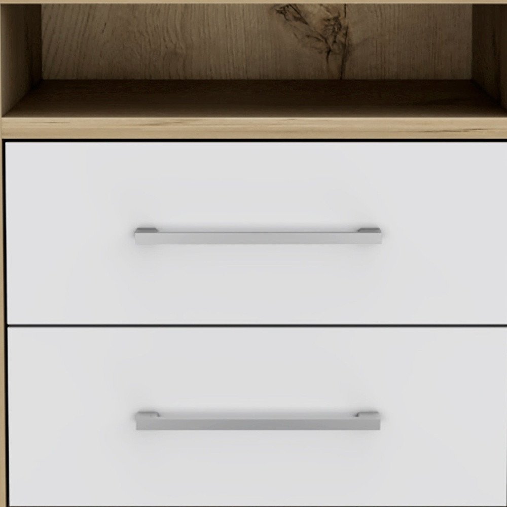 20" White And Natural Wood Two Drawer Nightstand