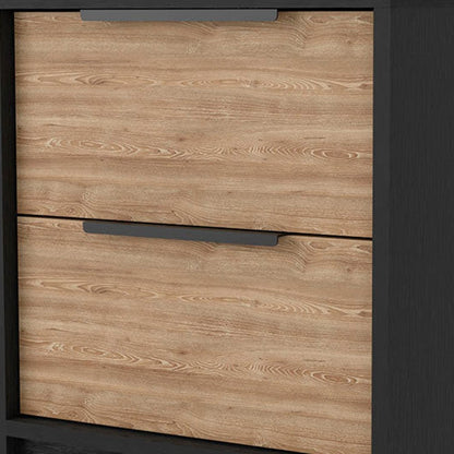 19" Black And Natural Wood Two Drawer Nightstand