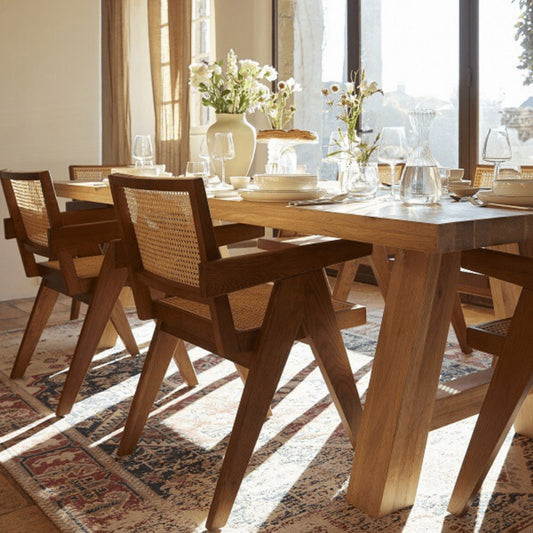 Yellow and Brown Cross Back Dining Arm Chair