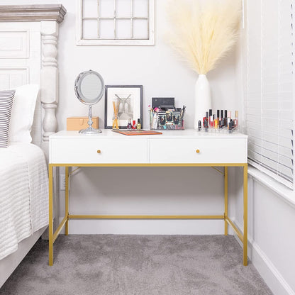 Vanity Desk with Drawers - White and Gold