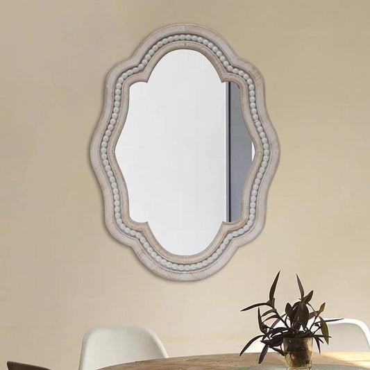 27 Tall Oval Vanity Decorative Wall Mirror with Beaded and Scalloped