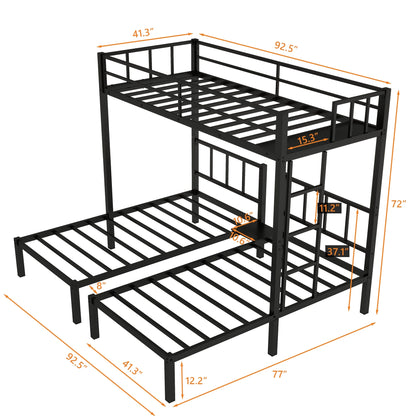 Metal Twin Triple Bunk Bed, Twin over Twin over Twin Bunk Bed for 3 Kids, Noise Reduced Structure, Separates into 3 Twin Beds, Black