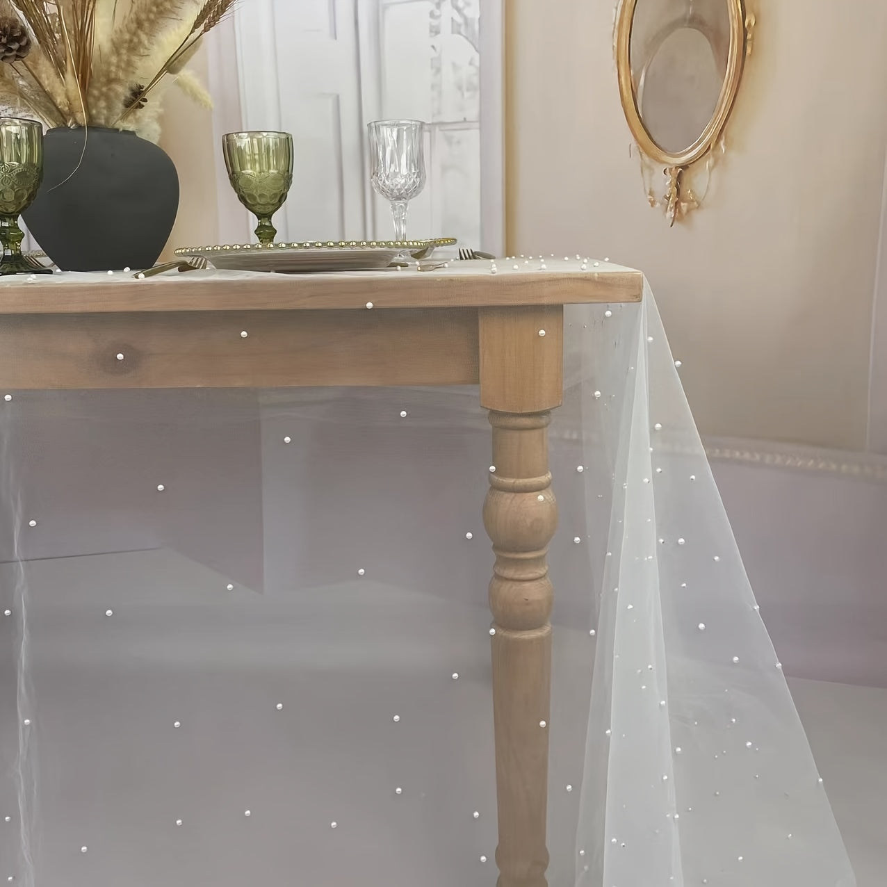 Elegant White Pearl Table Runner for Weddings  Events