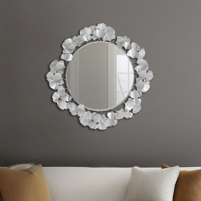 30.5'Eden Gingko Leaf Round Wall Mirror Silver