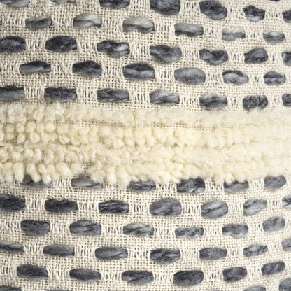 18" Ivory And Brown Cotton Blend Round Striped Pouf Ottoman