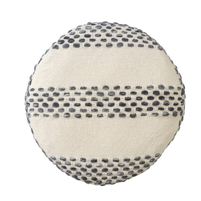 18" Ivory And Brown Cotton Blend Round Striped Pouf Ottoman